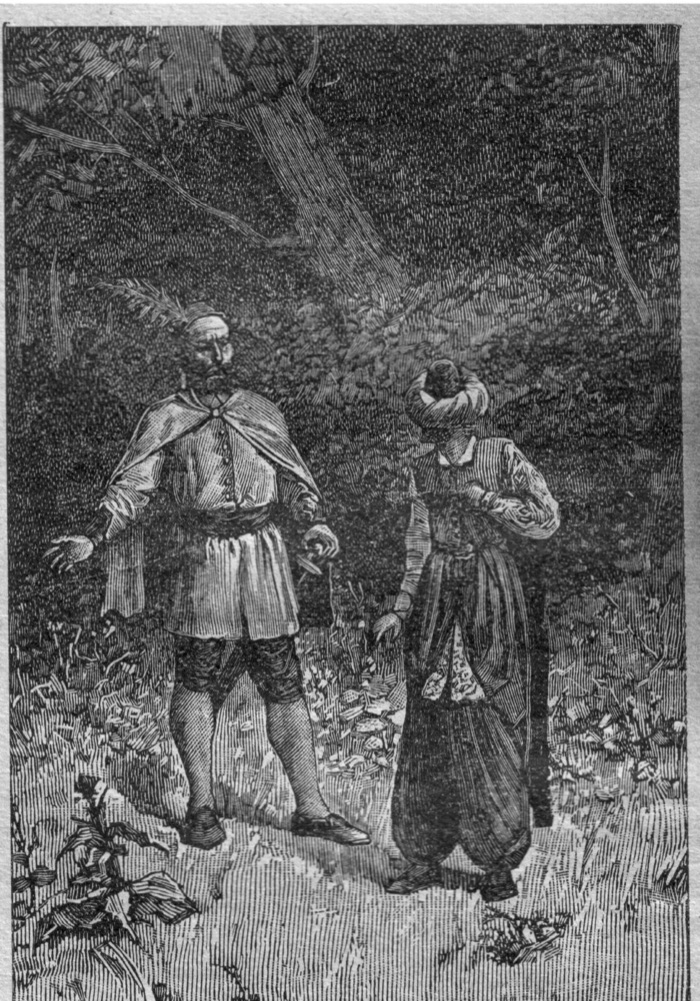 Restored engraving: a dramatic scene before an executioner